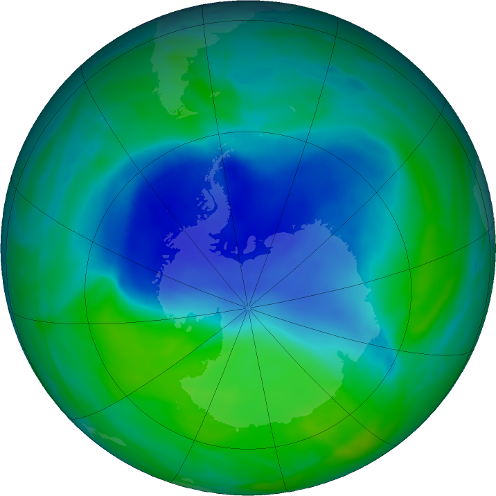 Antarctic ozone map for 12 December 2021